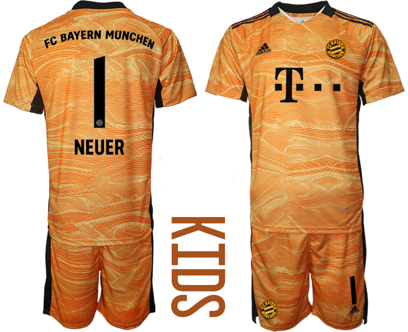 Youth 2021-2022 Club Bayern Munich orange yellow goalkeeper #1 Soccer Jersey